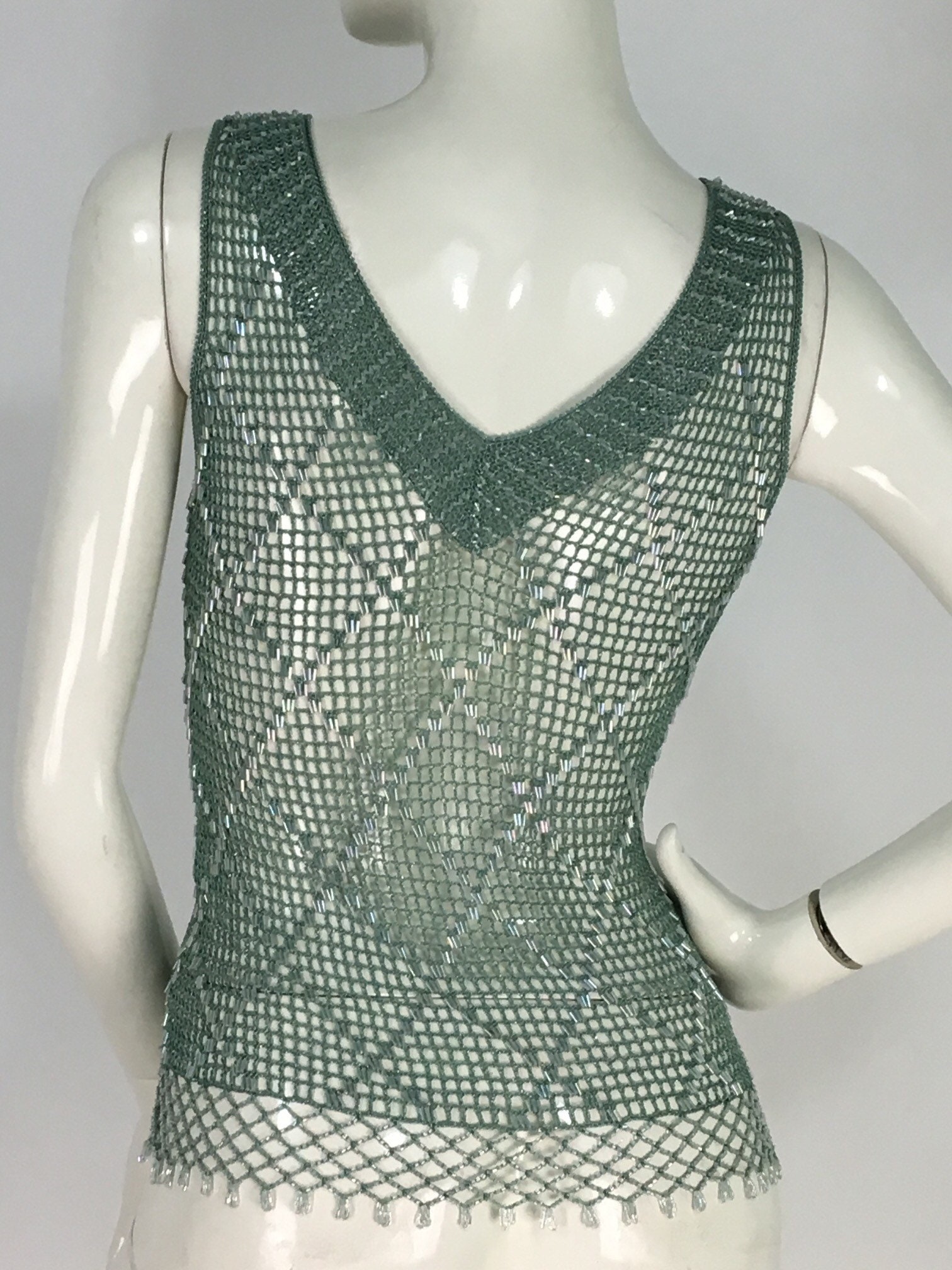 Great Gatsby Top/mint Crochet Beaded Top/vintage Tank Top - Etsy