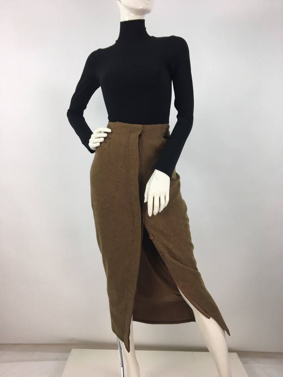 60s wool skirt, 1960s front button wool skirt