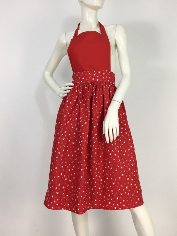1950s red apron dress/50s retro dress/retro apron… - image 1