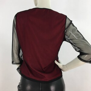 90s vintage sheer blouse/sheer mesh top/1990s black burgundy top image 4