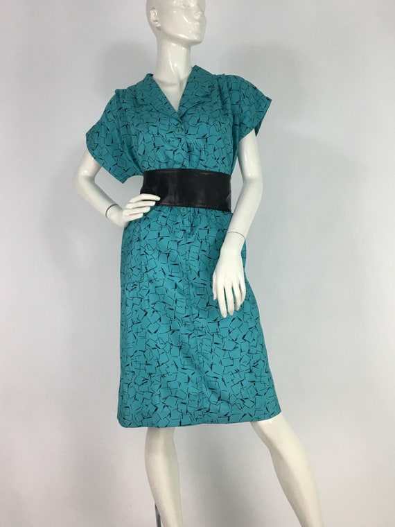 60s midi dress/1960s teal midi dress - image 1