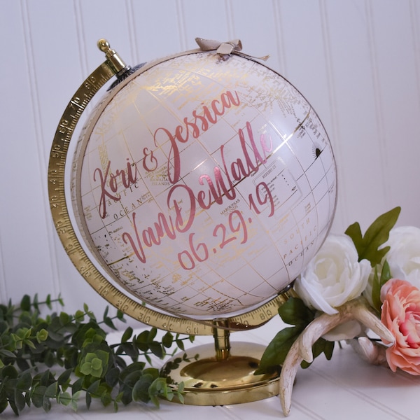 Light Pink Custom Wedding Globe with Rose Gold Lettering