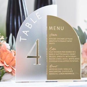 Duo Wedding Table Numbers and menu / Frosted & Gold Mirror Table Numbers / Menu Table Numbers / Table Seating Numbers / Luxury Wedding Decor