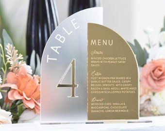 Duo Wedding Table Numbers and menu / Frosted & Gold Mirror Table Numbers / Menu Table Numbers / Table Seating Numbers / Luxury Wedding Decor