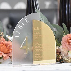 Duo Wedding Table Numbers and Menu / Frosted & Gold Mirror Table ...
