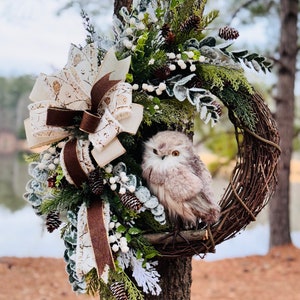 Winter wreath for front door, rustic wreath, owl wreath, Christmas wreath, Christmas decor, farmhouse decor, front door decor