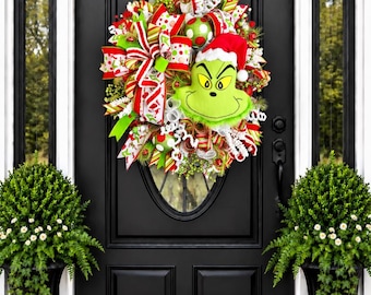 Christmas wreath for front door, grinch wreath, whimsical wreath, holiday wreath, grinch decor, holiday wreath, front door decor