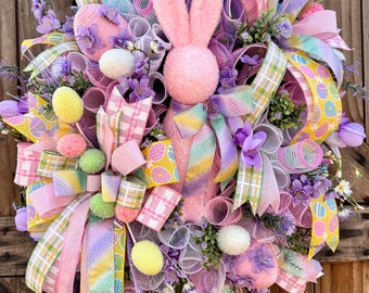 Easter bunny wreath, Summer wreath for front door, spring wreath, front door decor, welcome wreath, everyday wreath, floral wreath