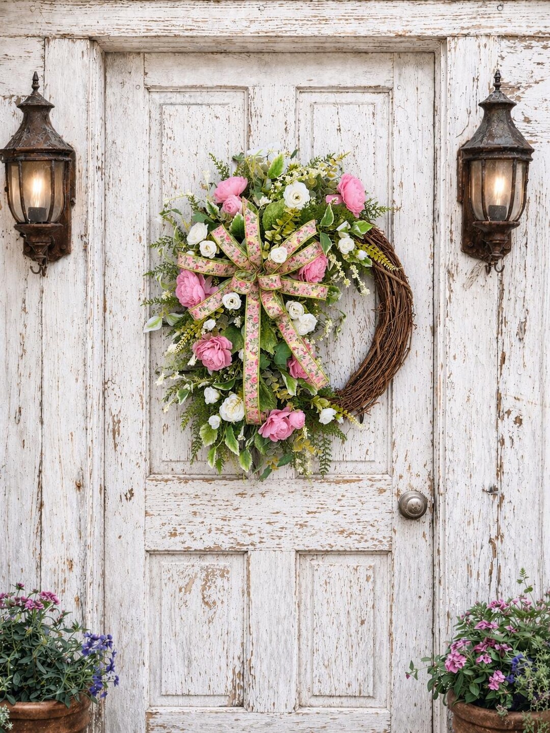 Summer Spring Floral Grapevine Wreath for Front Door, Everyday Wreath ...