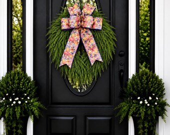 summer spring bead grass wreath for front door, evergreen wreath, everyday wreath, greenery wreath, front door decor, door wreath