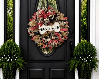 dog wreath for front door, pet wreath, dog bone wreath, pet decor, dog themed wreath, dog gift idea, everyday wreath, dog welcome wreath
