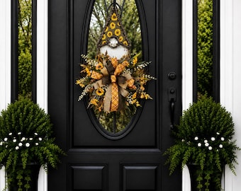 Fall wreath for front  door, autumn wreath, thanksgiving wreath, fall decor, autumn decor, front door decor, gnome wreath