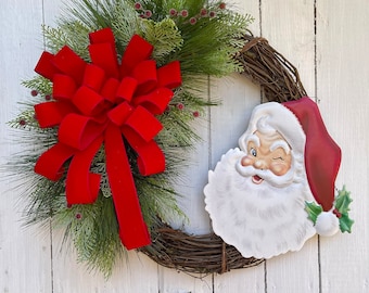 Christmas grapevine wreath for front door, Christmas decor, Santa Wreath, door wreath, holiday wreath, Christmas decor, winter wreath