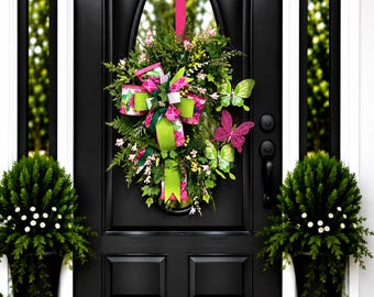 summer wreath for front door, butterfly wreath, butterfly decor, everyday wreath, front door decor, door wreath, floral grapevine wreath