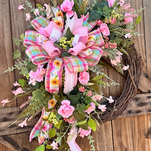 Summer wreath for front door, summer wreath, everday wreath, floral grapevine wreath, wreath for front door, pink wreath