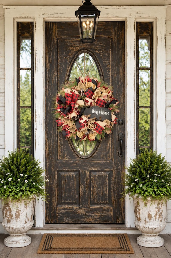 Black Bear Wreath for front door, bear wreath for front door, cabin wreath for front door, rustic wreath, lodge wreath, mountain wreath
