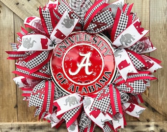 Alabama Crimson Tide Wreath for front door, University of Alabama decor, college wreath, Alabama welcome wreath, college decor, door wreath