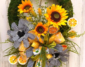 summer lemon wreath for front door, sunflower lemon wreath, lemon decor, front door decor, everyday wreath, welcome wreath