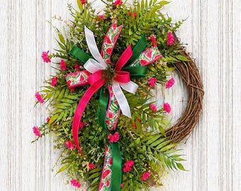 Summer watermelon grapevine wreath for front door, floral wreath, farmhouse wreath, welcome wreath, door wreath, everyday wreath