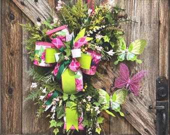 summer wreath for front door, butterfly wreath, butterfly decor, everyday wreath, front door decor, door wreath, floral grapevine wreath