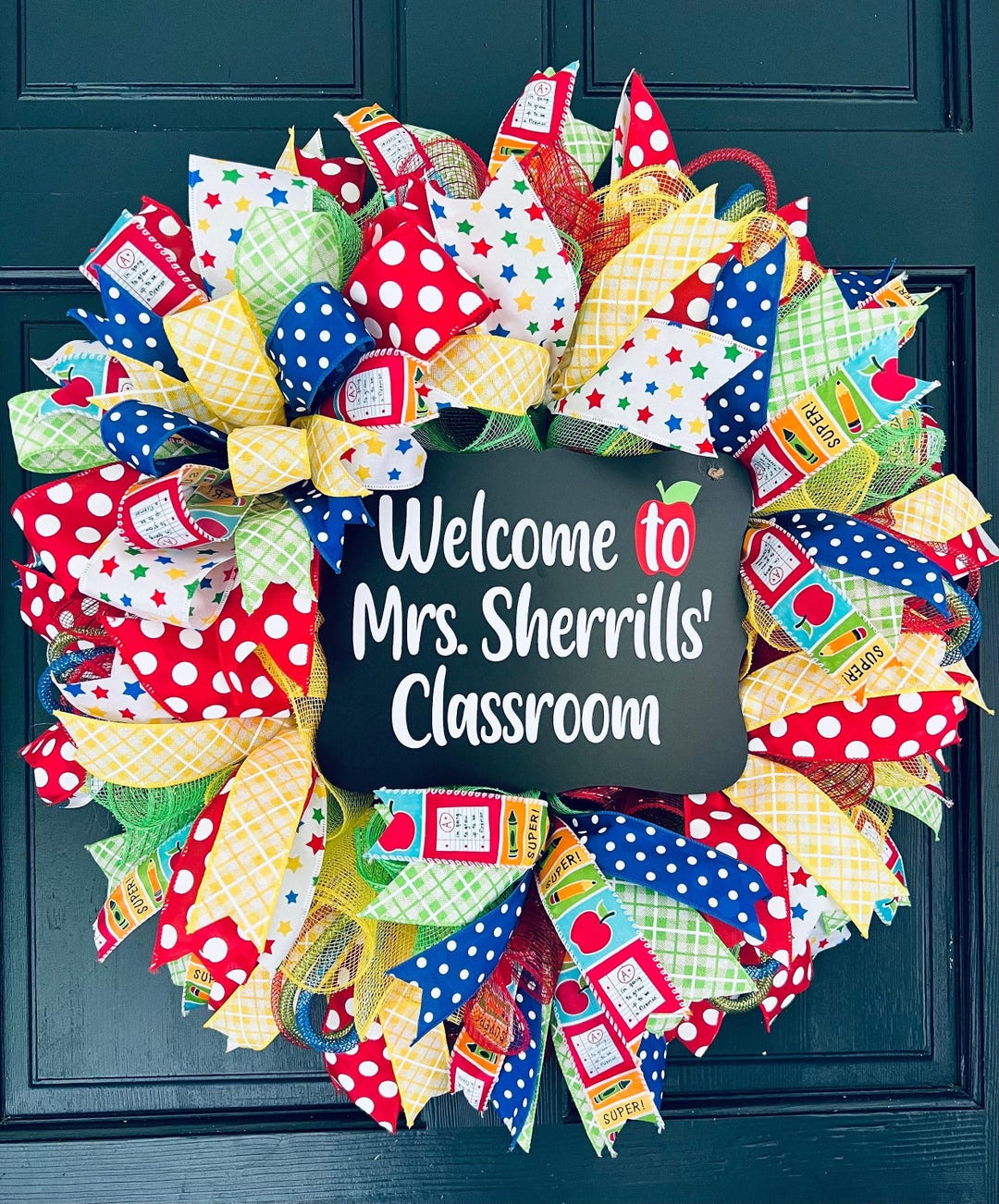 School Wreath, Back to School Wreath, Apple Teacher Wreath, Classroom ...