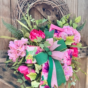 Summer wreath for front door, spring wreath, everyday wreath, welcome wreath, pink wreath, front door decor