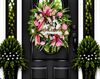 Easter wreaths for front door, Summer wreath for front door, spring wreath, Easter wreath, farmhouse style, welcome wreath, Easter decor