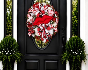 Valentines day wreath for front door, valentines day  decor, red pink wreath, heart and love wreath, romantic valentine wreath, red lips