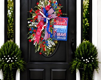 July 4th summer wreath for front door, USA wreath, patriotic wreath, red white blue wreath, July 4th decor, Americana wreath, door wreath