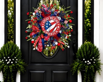 Patriotic wreath for a front door, July 4th wreath, summer wreath, independence, day, veterans wreath, memorial Day, wreath, door decor