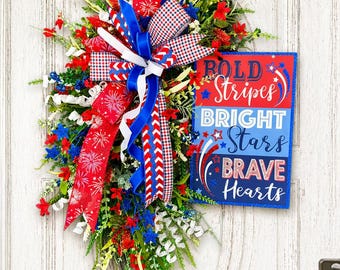 July 4th summer wreath for front door, USA wreath, patriotic wreath, red white blue wreath, July 4th decor, Americana wreath, door wreath
