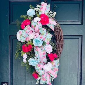summer wreath for front door, spring wreath, floral wreath, welcome wreath, door hanger, front door decor, wreath for front door
