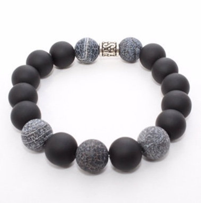 Men/'s Bracelet; Men/'s Black Bracelet; Black Beaded Bracelet; Black Matte Glass Beads; 8 inches; Gift For Him; Handcrafted