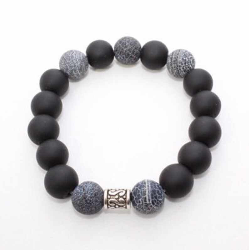 Men/'s Bracelet; Men/'s Black Bracelet; Black Beaded Bracelet; Black Matte Glass Beads; 8 inches; Gift For Him; Handcrafted