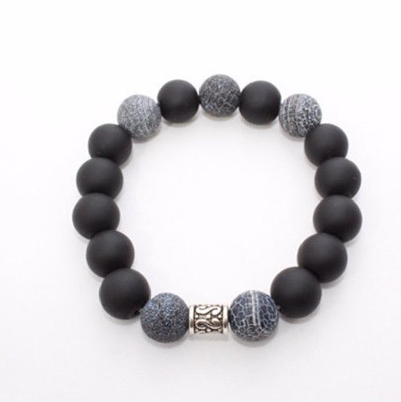Men/'s Bracelet; Men/'s Black Bracelet; Black Beaded Bracelet; Black Matte Glass Beads; 8 inches; Gift For Him; Handcrafted
