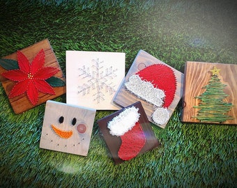 Christmas String Art-DIY Kit no tools needed-Christmas Decor- Snowman-Snowflake-Santa Hat-Pointsettia-Stocking- Can come prestrung-Gift