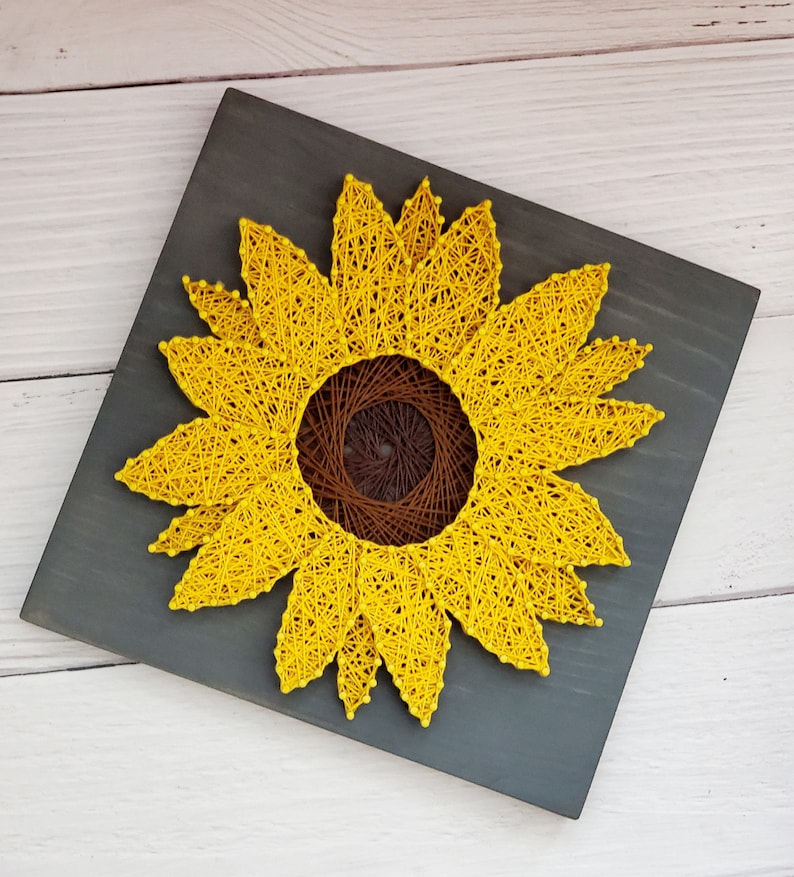 Sunflower String Art Sunflower DIY Kit Sunflower Face NO tools needed Can come pre-strung Great Gift Room Decor Craft image 2