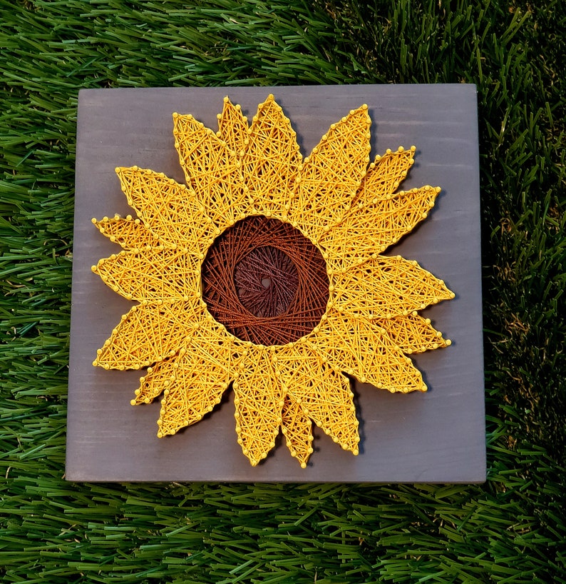 Sunflower String Art Sunflower DIY Kit Sunflower Face NO tools needed Can come pre-strung Great Gift Room Decor Craft image 1