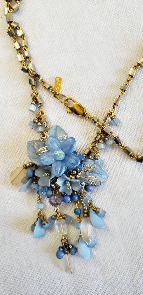 Vintage Colleen Toland blue flower gold tone necklace | Etsy