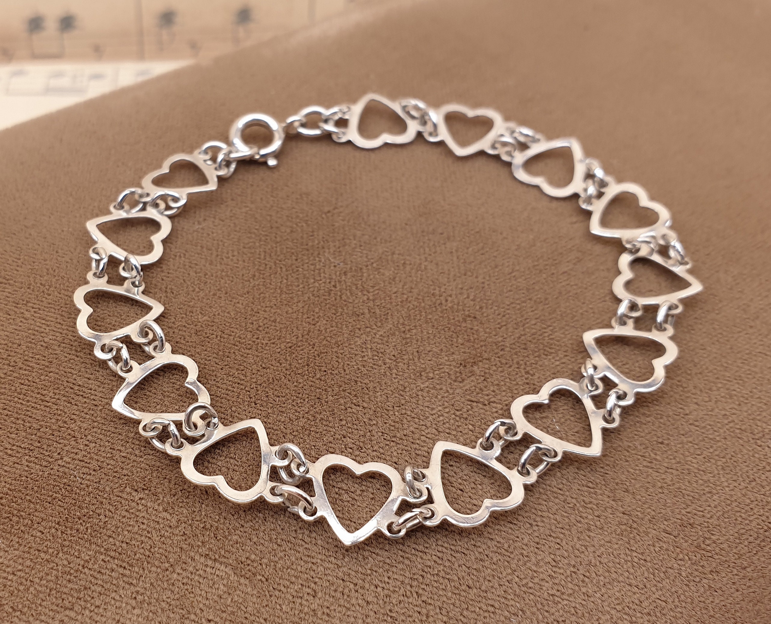 Vintage 925 Sterling Silver Heart Chain Link Bracelet Etsy UK