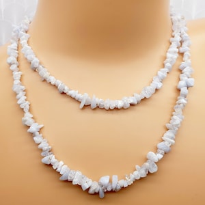 Vintage Genuine White Snow Quartz Tumbled Chip Bead 35&quot; Long Necklace