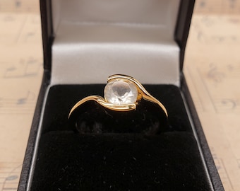 Vintage 9 Karat Gelbgold auf 925 Sterling Silber Cubic Zirkonia Solitär Ring mit Box