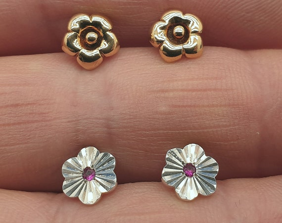 Two Vintage Pairs of 925 Sterling Silver Flower S… - image 2