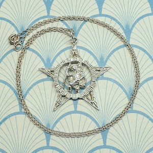 Collana vintage con ciondolo a forma di medaglione di San Cristoforo in argento sterling 925