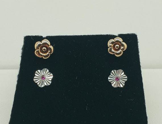 Two Vintage Pairs of 925 Sterling Silver Flower S… - image 4