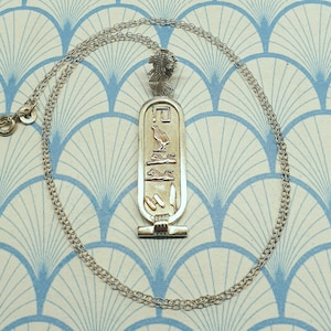Vintage 900 and 925 Sterling Silver Egyptian Cartouche Pharaoh Pendant Necklace