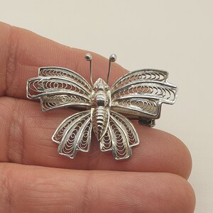 Vintage 925 Sterling Silber filigrane Schmetterling Brosche Bild 3