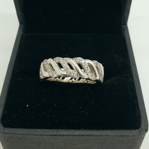 Vintage 925 Sterling Silver and Cubic Zirconia Band Ring with Box