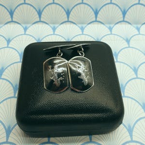 Boutons de manchette Mekhala vintage en argent sterling 925 du Siam avec incrustation de nielle et boîte