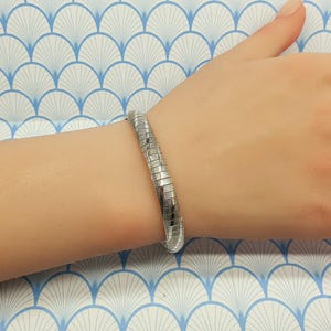 Vintage Italian 925 Sterling Silver Flexible Domed Omega Chain Strap Bracelet